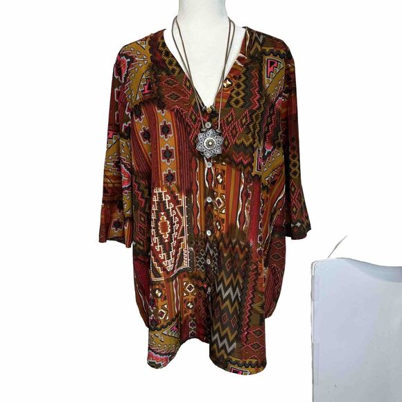 Show Me Your Mumu Peta Tunic V-Neck Blouse Dolman Southwestern Aztec Sz. Small - Picture 4 of 9